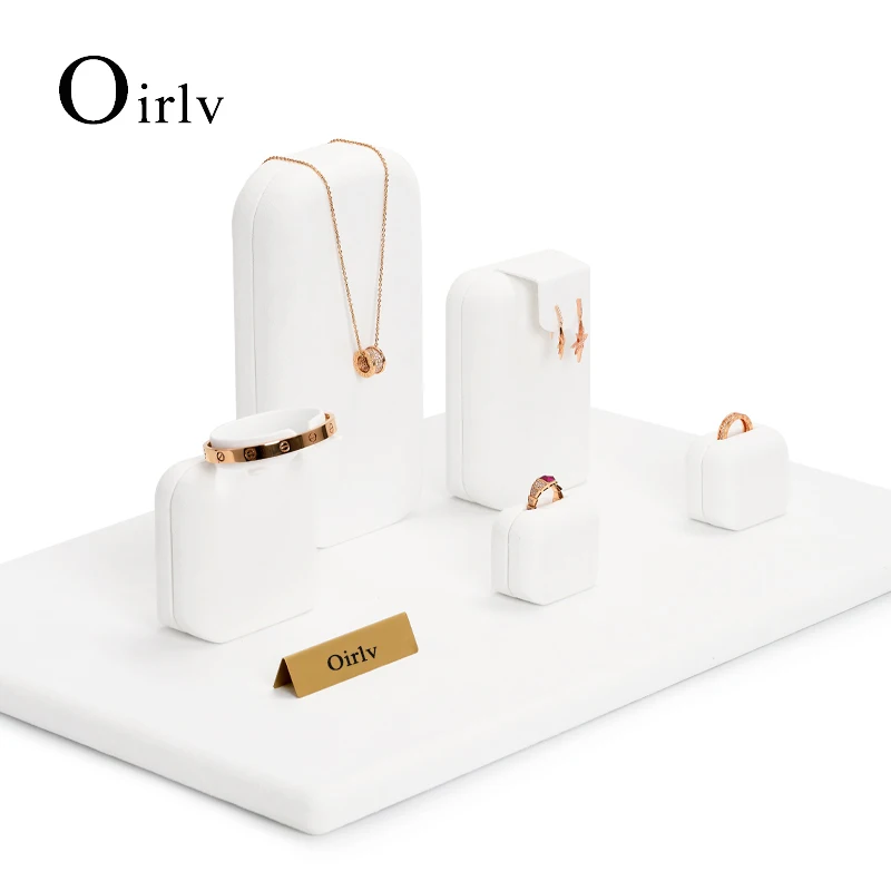 Oirlv White Microfiber Counter Jewelry Display Set for Ring Necklace Earrings Bangle Jewelry Shop Exhibition