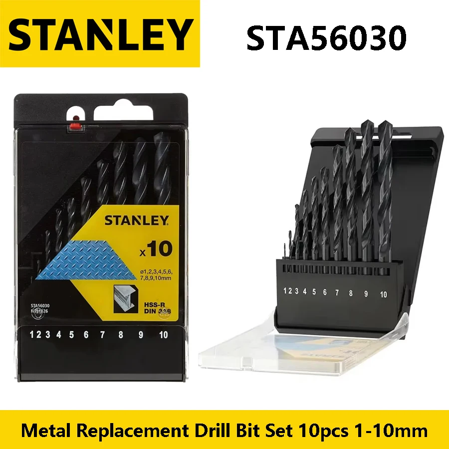 STANLEY STA56030 HSS-R Metal Drill Bit Set 10pcs 1-10mm Stainless Steel Replacement Drill Bit Twist Drill Power Tool Accessories