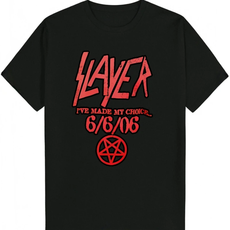 

Men'S Casual Crew Neck Pure Cotton T-Shirt with Bold SLAYER Graphic Design Essential for Music Lovers Everyday Tshirt Trendy Men