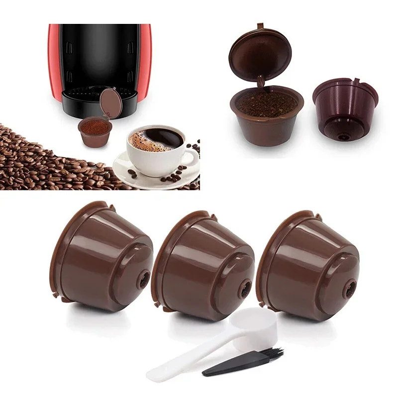 Capsules de Café Réutilisables avec Cuillère, Tasse Filtrante, Compatible avec Dolce Gusto, Livres, Brosses, 5 Pièces/Ensemble