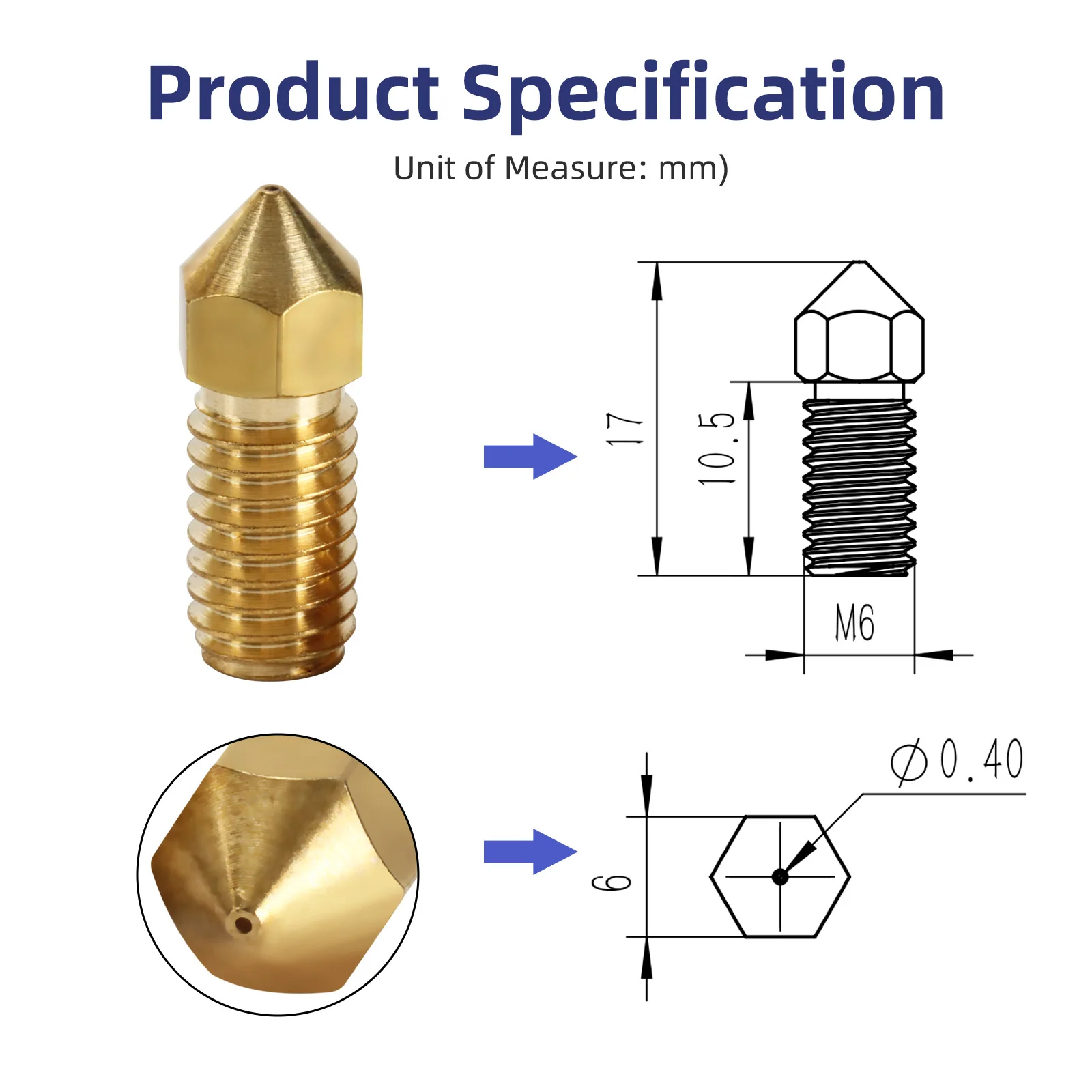 Buse en laiton en acier trempé pour imprimante 3D AnkerMake M5, extrudeuse filetée M6, pièces d'imprimante 3D, 0.4mm, 1 pièce, 2 pièces, 4 pièces