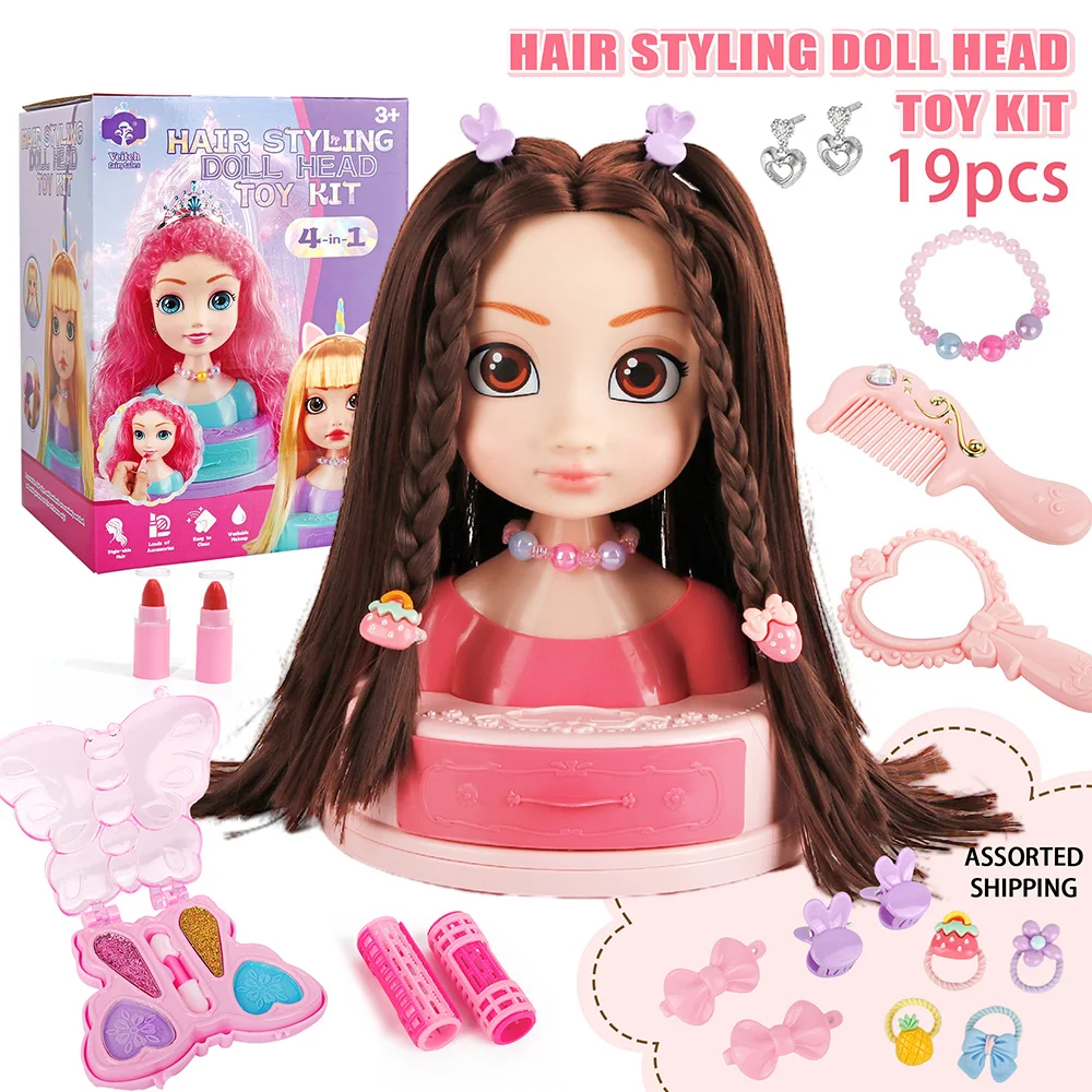 Cabeza de Muñeca para Peinar y Maquillar, Juego de Moda para Niñas, Práctica de Peinado, Horquillas, Rizador, Herramientas DIY para Salón Infantil
