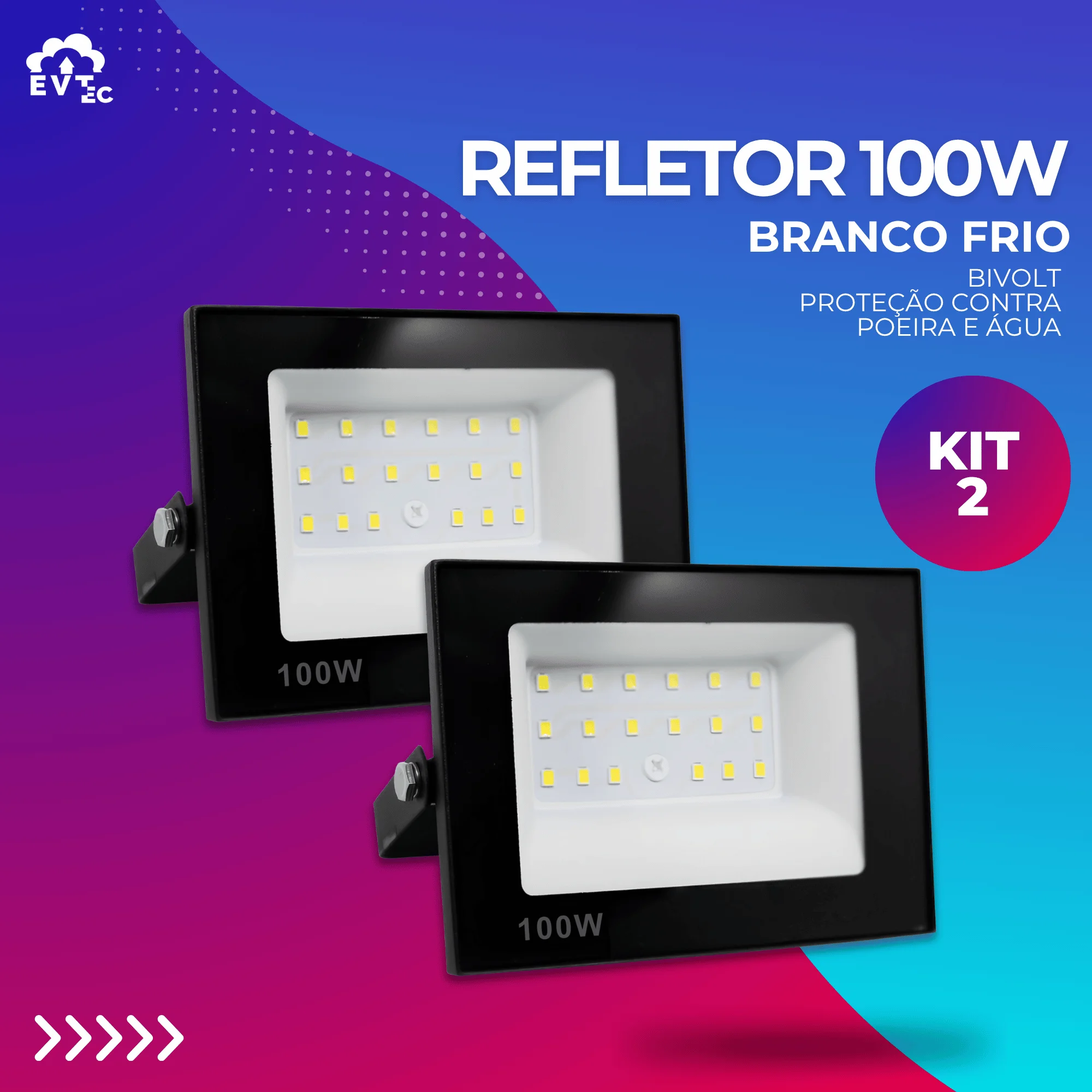 Kit 2 LED-Reflektor 100 W Strahler Bivolt wasserdicht IP66 Farbe kaltweißes Licht