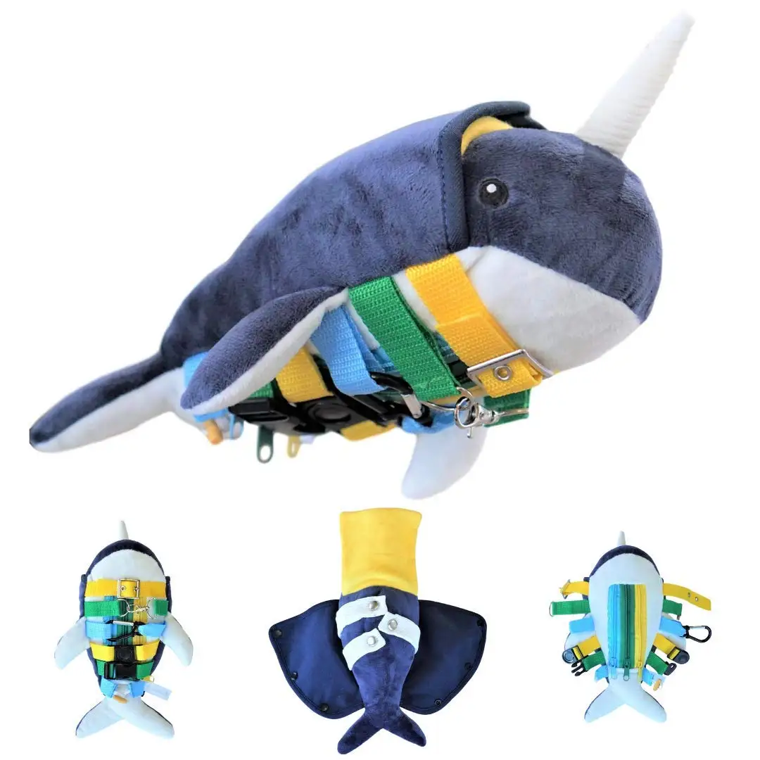 30CM Cute Cartoon Narwhale Plush Toy Sensory Buckle Threading Counting Zipper Early Learning Doll Kids Gift