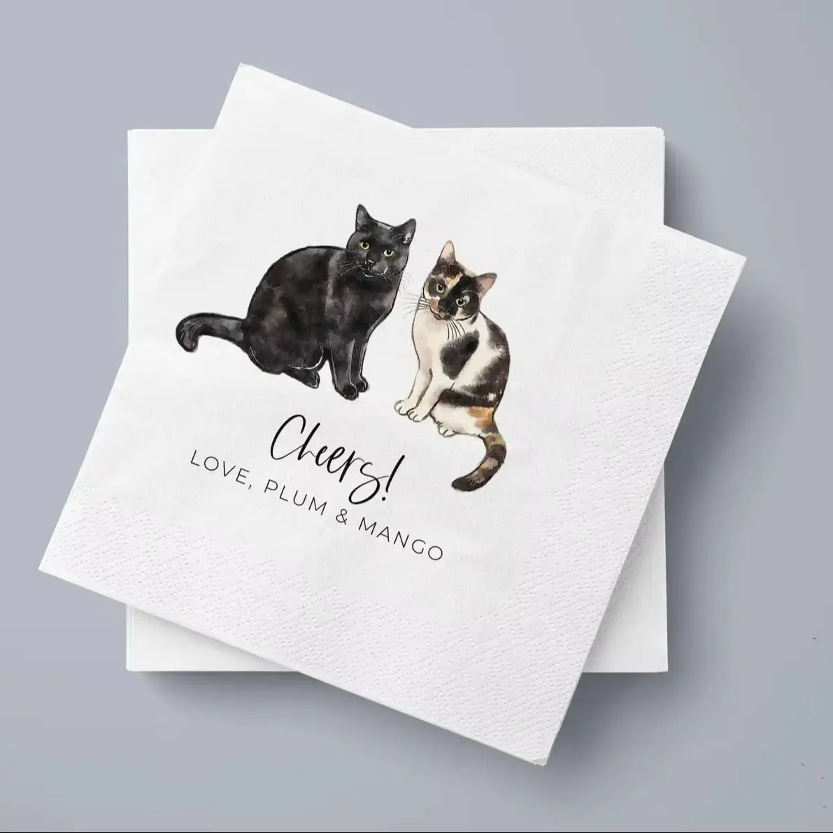 50pcs Full Color Personalized Pet Wedding Cocktail Napkins, Custom Wedding Napkins, Dog Cocktail Napkins Wedding, Couple Monogra