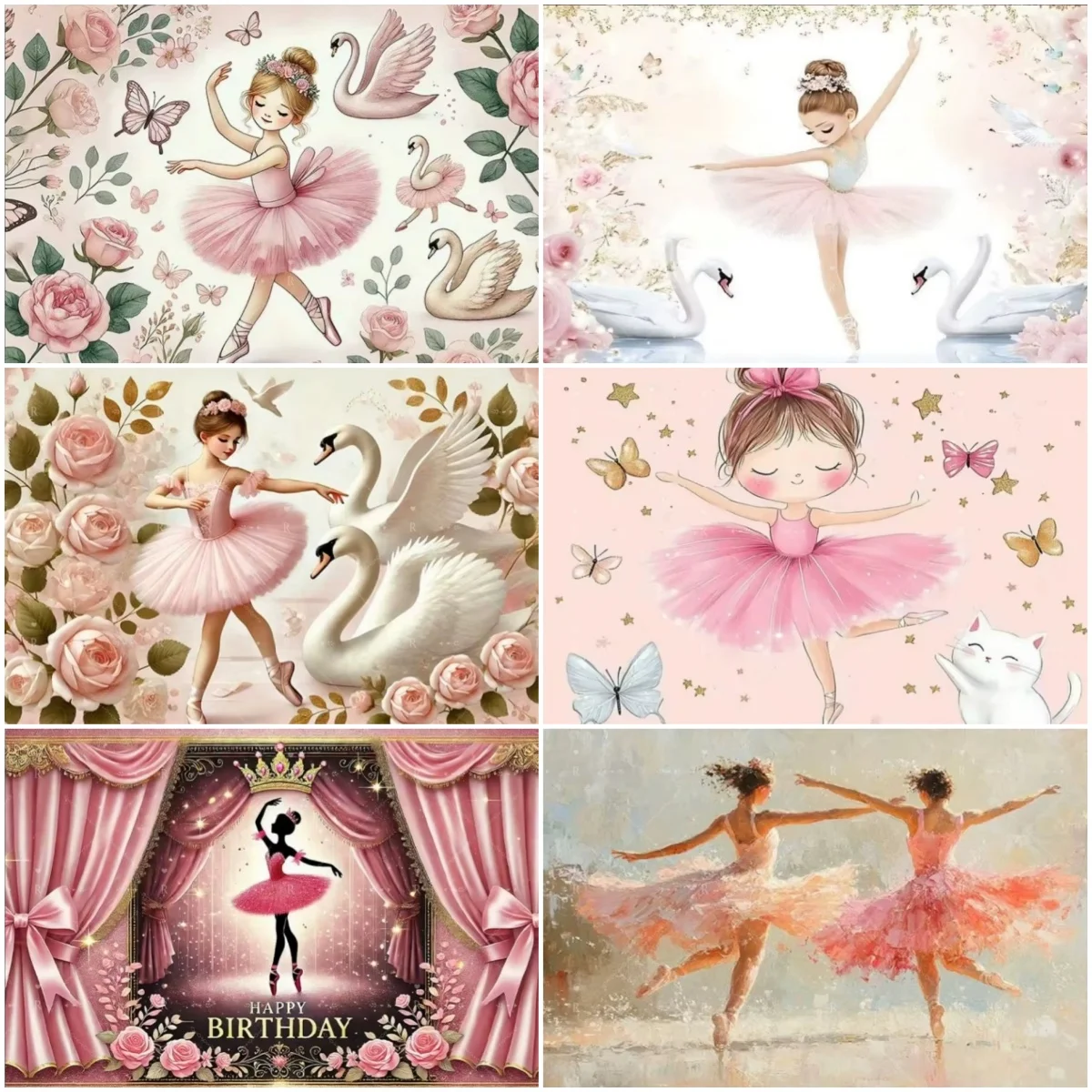 Cartoon-Ballett-Prinzessin-Hintergrund, Mädchen-Geburtstagsparty-Dekorationen, rosa Tutu-Hintergrund, Babyparty-Banner, Zubehör, Foto-Requisiten ﻿