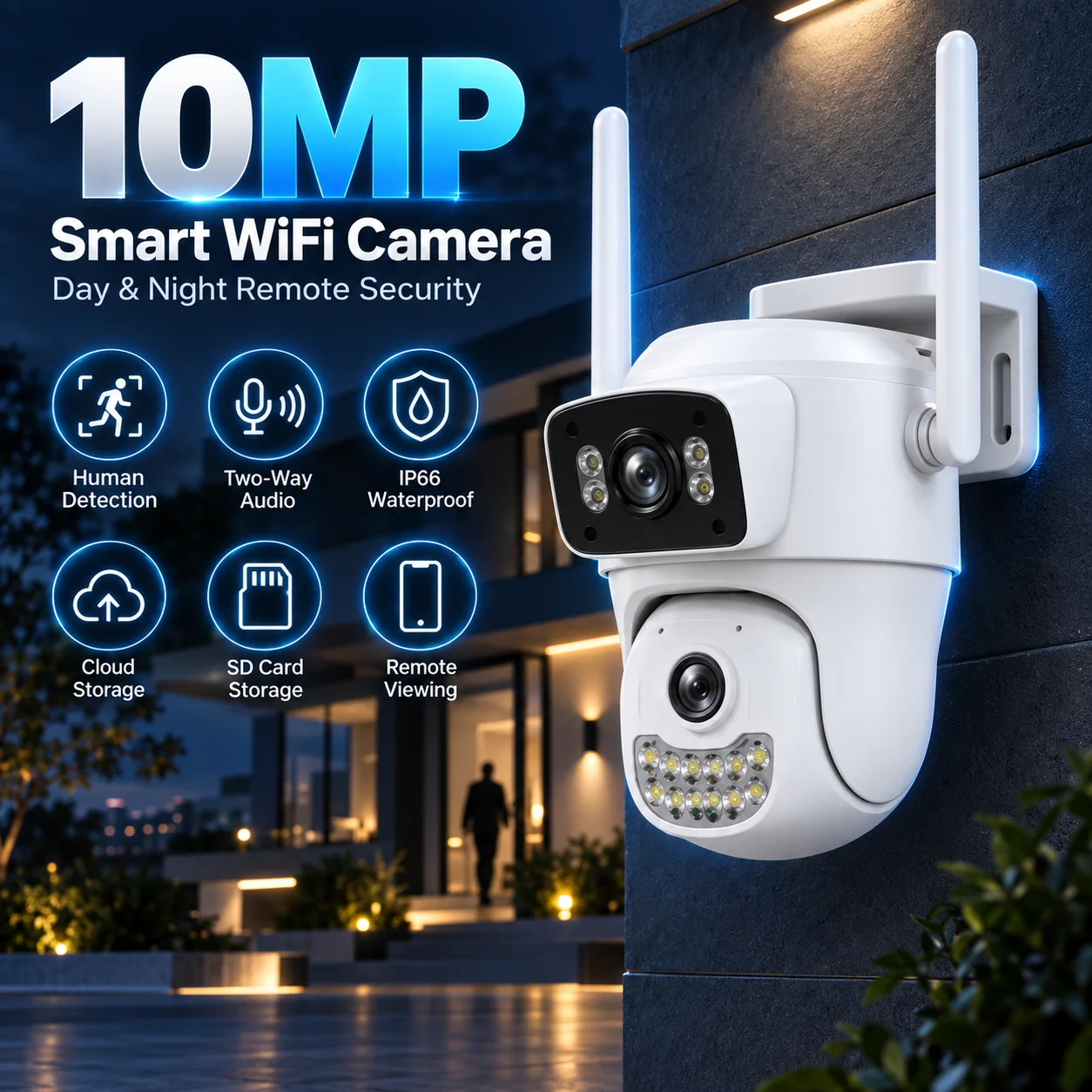Telecamera IP di sicurezza wireless per esterni, 4K, 10MP, HD, con doppia lente, telecamera PTZ esterna con Wi-Fi e funzione di tracciamento automatico, ideale per la sorveglianza di strade, adatta