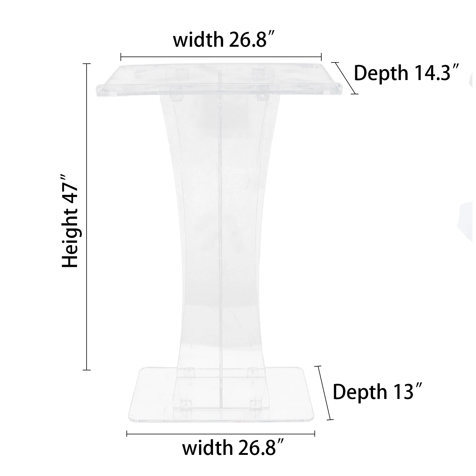 Acrylic Lectern Presentation Pulpit Clear Church Podium & Wide Reading Surface Streamlined Design for Conference Rooms Clear