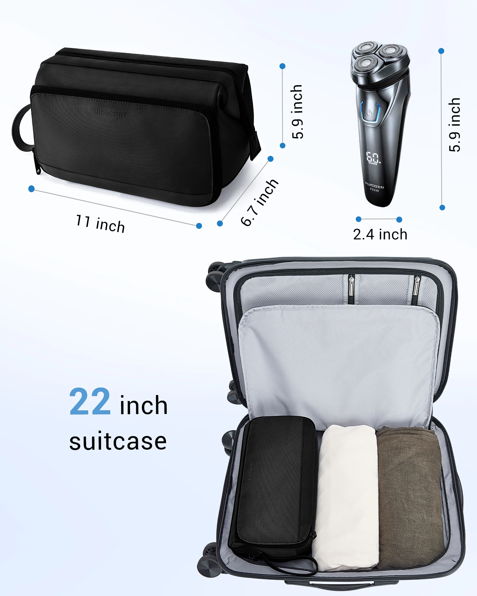 Сумка для туалетных принадлежностей BAGSMART для мужчин, дорожная Водонепроницаемая гигиеническая открывающаяся сумка для бритья для ванной и душа, необходимое для путешествий