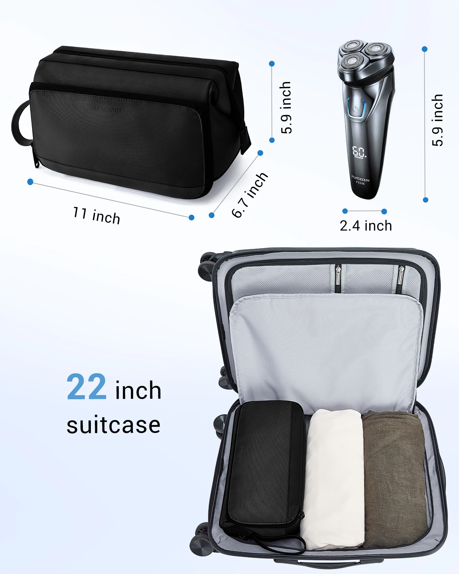 BAGSMART-Bolsa Masculina, Abertura Ampla, Essenciais de Viagem, Resistente à Água, Barbear, Higiene, Banheiro, Chuveiro