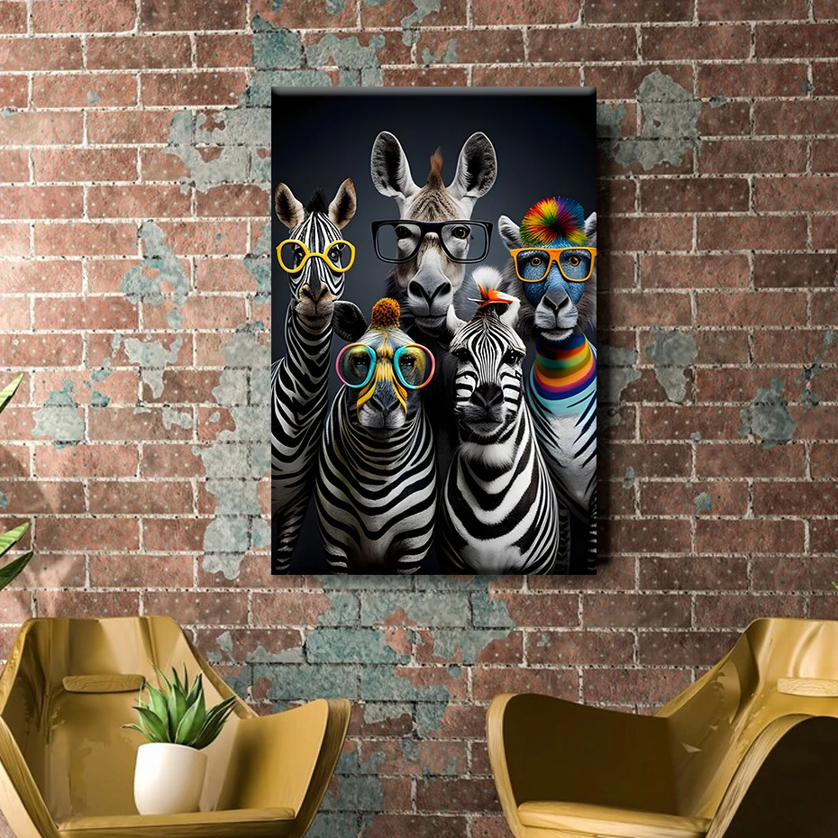 Modern Cute Zebras Pattern Funny Striped Animals Wall Art Canvas Painting Print Picture Living Room Home Interior Decor