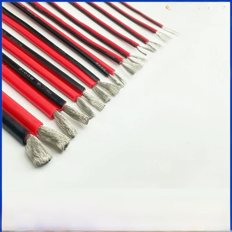 Câble en Silicone rouge et noir Super doux à 2 broches, 28awg 26awg 24 22 20 18 16 14 12awg 10awg 8awg, fil de cuivre étamé haute température