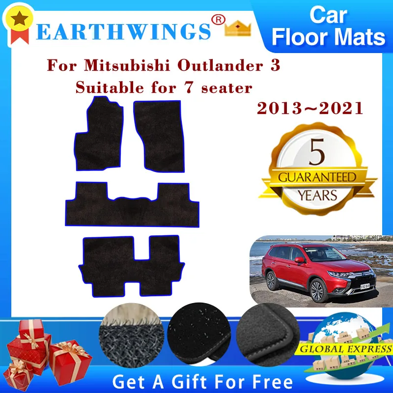 Car Floor Mats For Mitsubishi Outlander 3 ES LS 2013~2021 7 Seater Footpads Carpets Panel Rugs Pad Auto Foot Pads Accessories