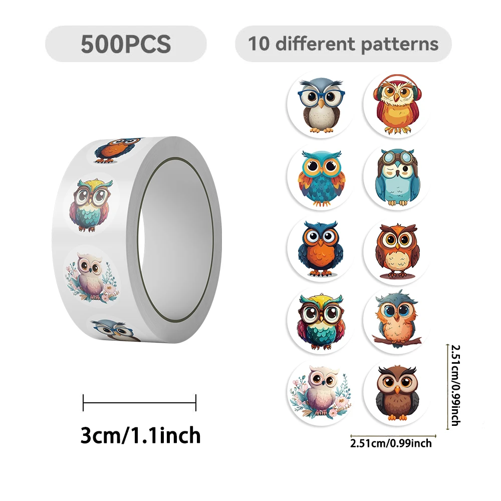 500 pezzi adesivo gufo carino adesivo animali per bambini decorazione giocattolo classico forniture per insegnanti di scuola adesivo incoraggiamento