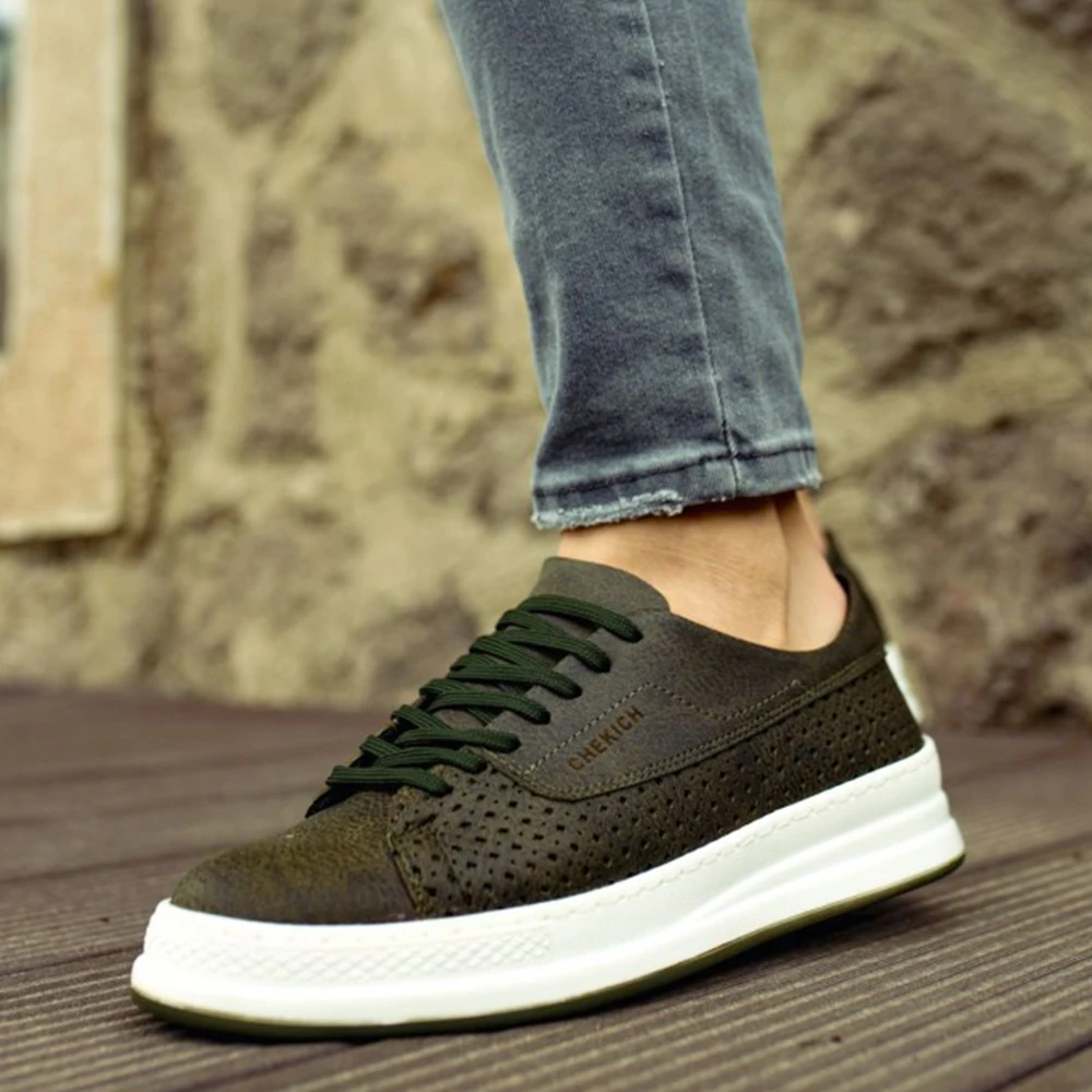 FOH Store Sneakers for Men Women GREEN Artificial Leather 2023 Spring Autumn Casual Lace Up Fashion Shoes High Base Sport Comfortable Light Vulcanized Daily Original Canvas Odorless Orthopedic Suits Office Wedding 043