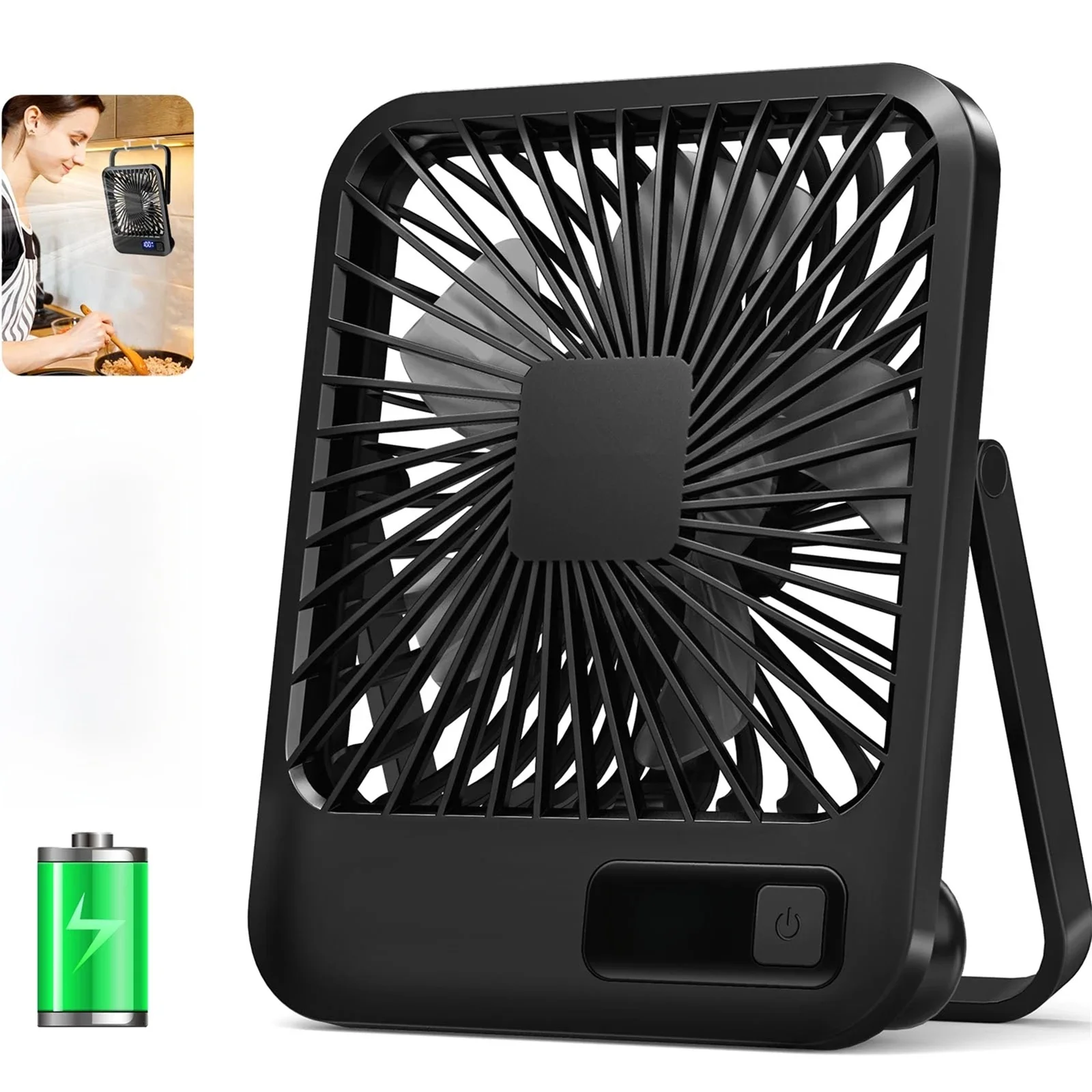 Schreibtischventilator, tragbarer wiederaufladbarer USB-Ventilator, 180° °   Neigbarer, zusammenklappbarer persönlicher Ventilator mit Leistungsanzeige, 5 Geschwindigkeiten, extrem leiser
