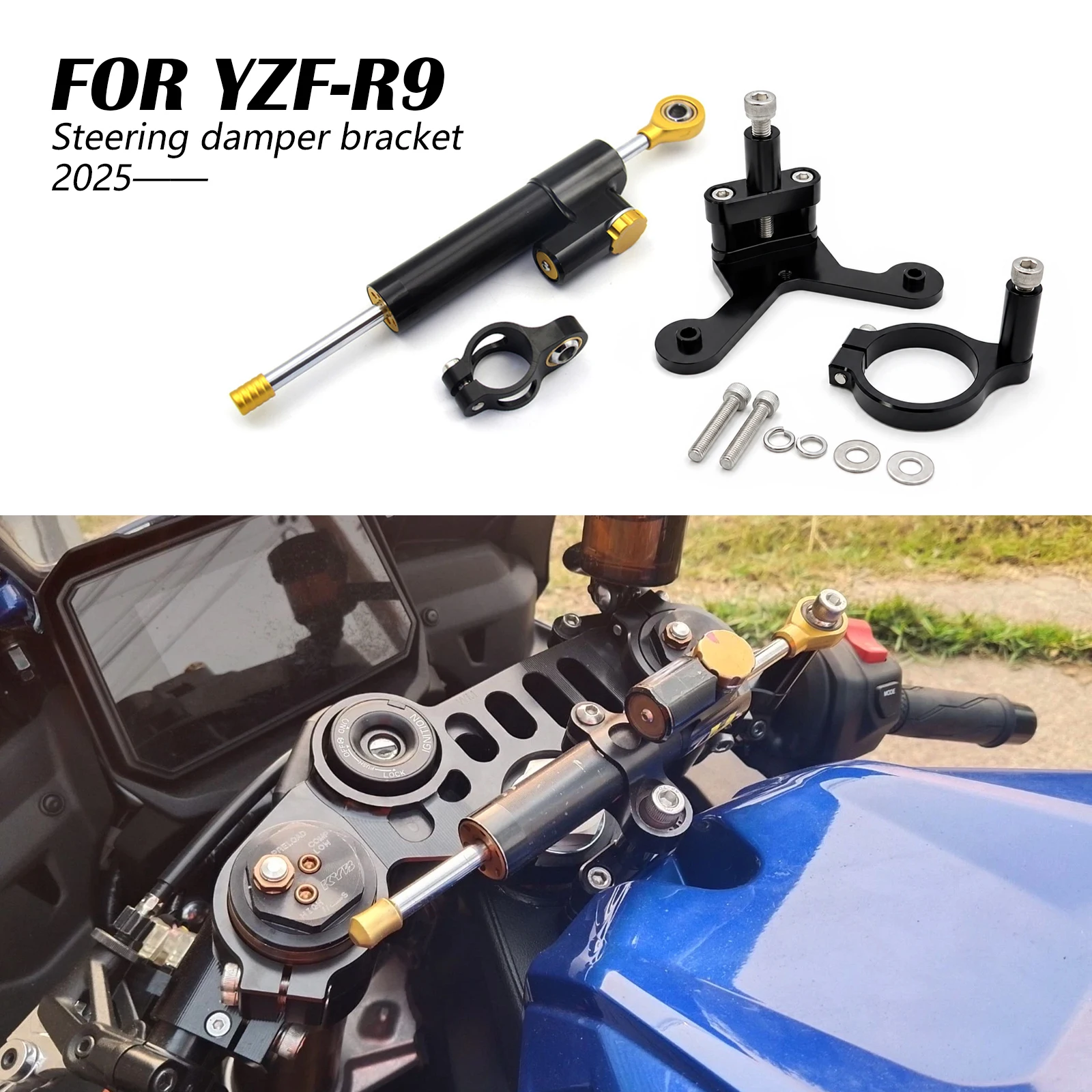 For YZF-R9 2026 YZF R9 2026 Motorcycle Steering Damper Kit Mounting Bracket Holder shock absorber direction damping bracket