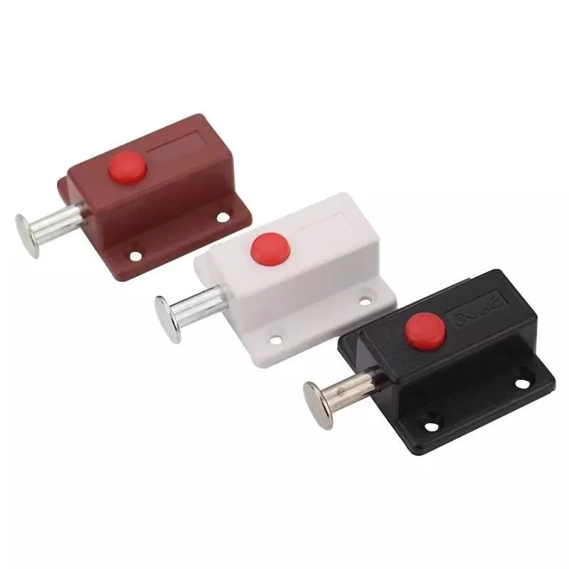 Hot Sales Spring Loaded Press Button ABS Plastic Bolt Sliding Lock Latch For Door Furniture Hardware Accessories