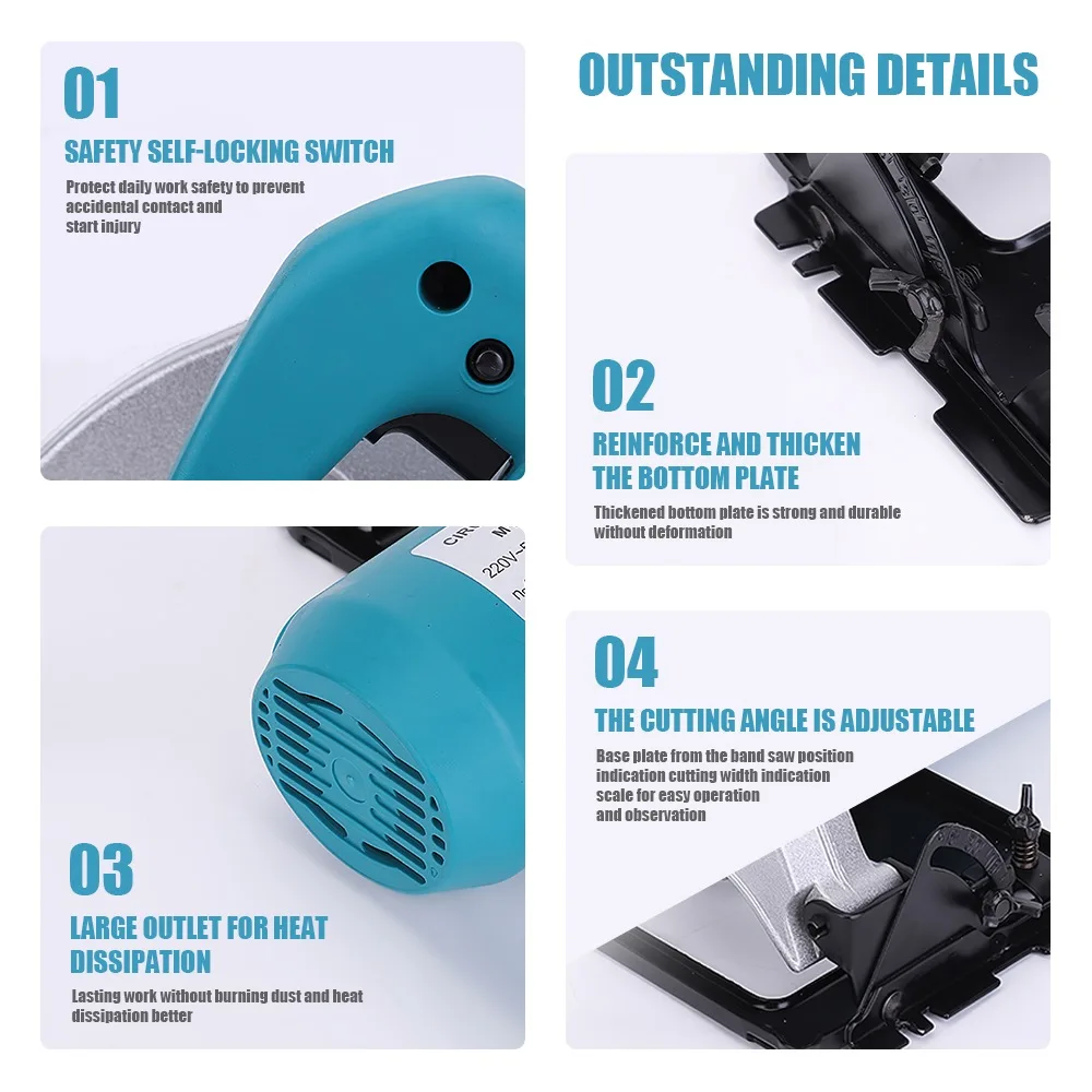 OWJHE 7 بوصة 1500 واط منشار دائري كهربائي 0-45 ° أداة قطع منشار كهربائي لحديقة النجارة قابلة للتعديل 220 فولت #2