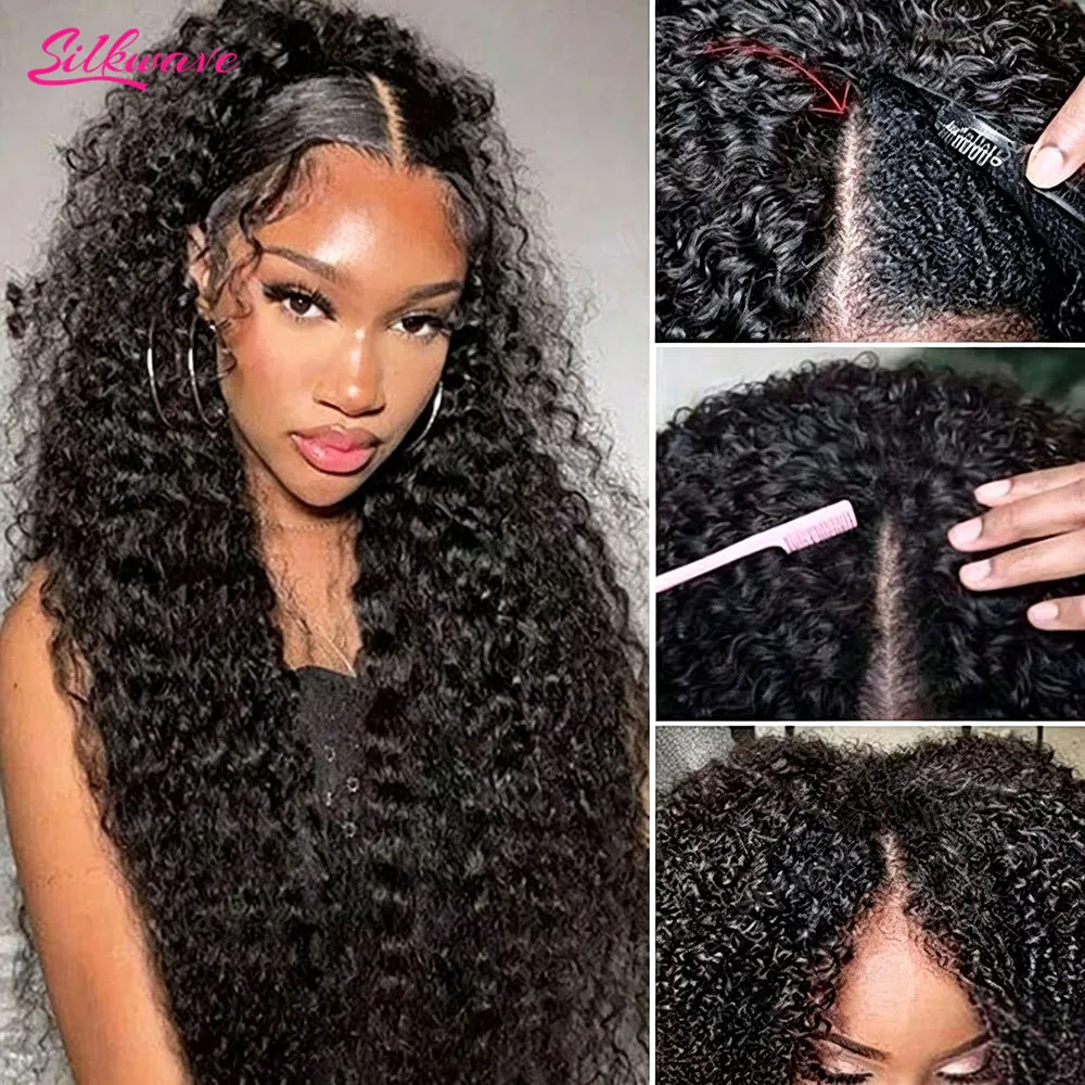 

180% Density V Part Curly Wig Human Hair No Leave Out V Shape Water Weave Upgrade V Part Wig With Clips Daily Wear Soft Hair Wig