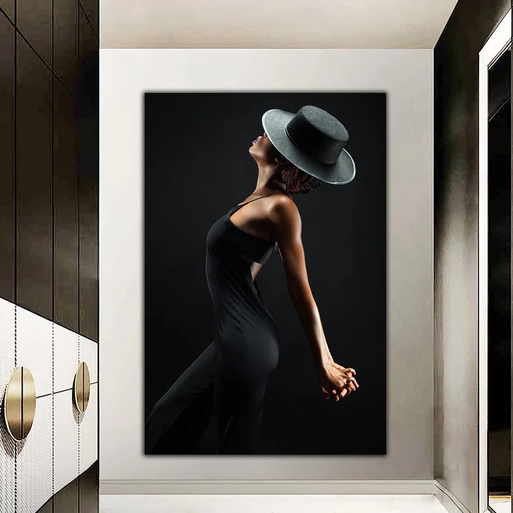 Fashion Elegant Woman Silhouette Black Canvas Painting Black Girl Wall Decor Art Posters and Prints For Living Room Home Decor