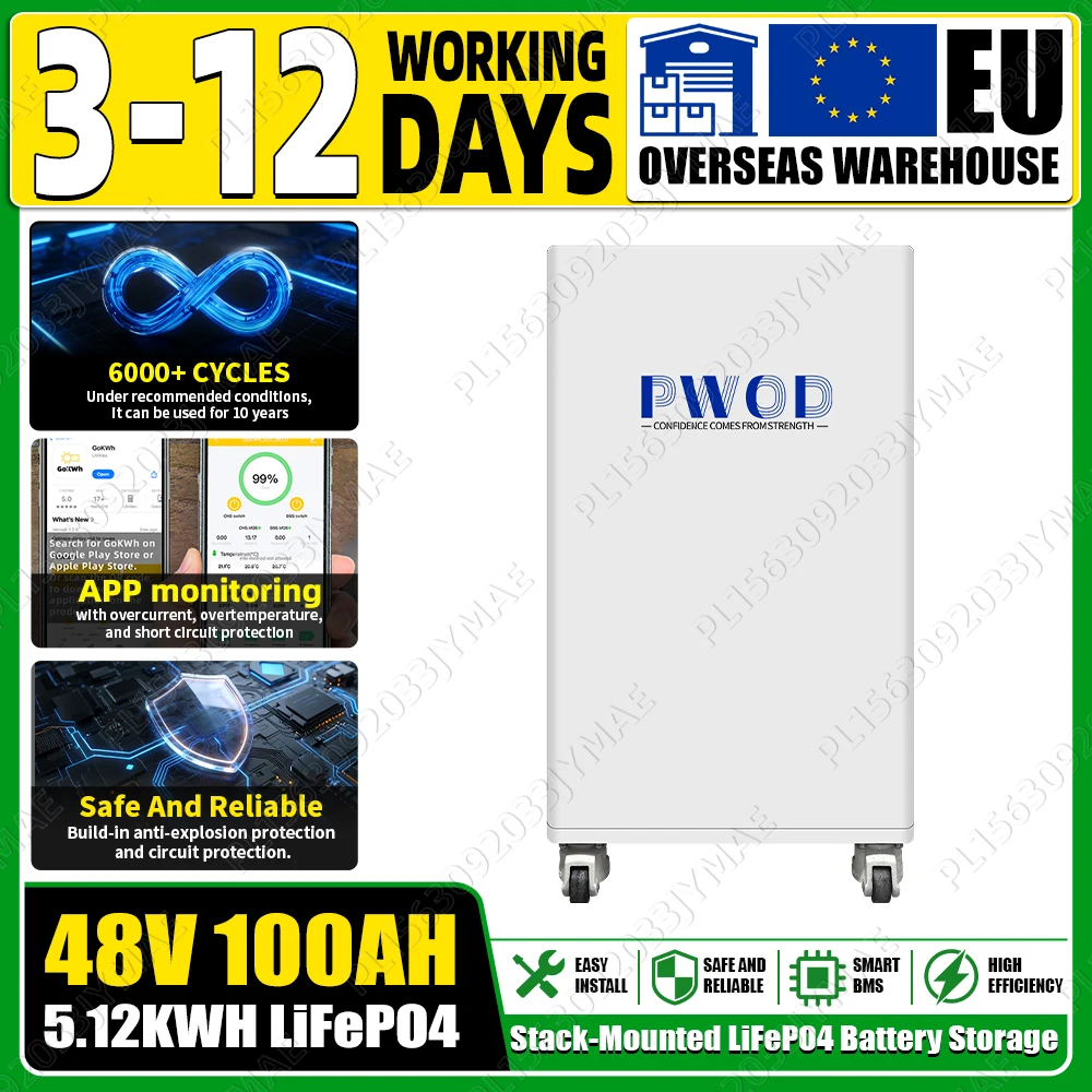Image of Klasse A 48V 100AH Lifepo4 Batteriepack, brandneu, 6000+ Zyklen, 51,2V Lithium-Eisenphosphat-Akku für Heimenergiespeichersysteme, App-Überwachung, schnelle Lieferung
