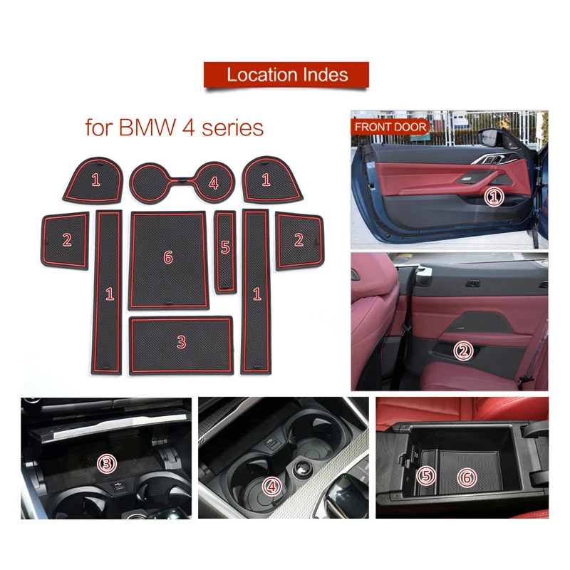 Anti-Slip Dirty Dust Gate Mats Cup Groove Pads for BMW 4 Series G22 G23 G26 2020 2021 2022 2023 Hole Pad Car Styling Accessories