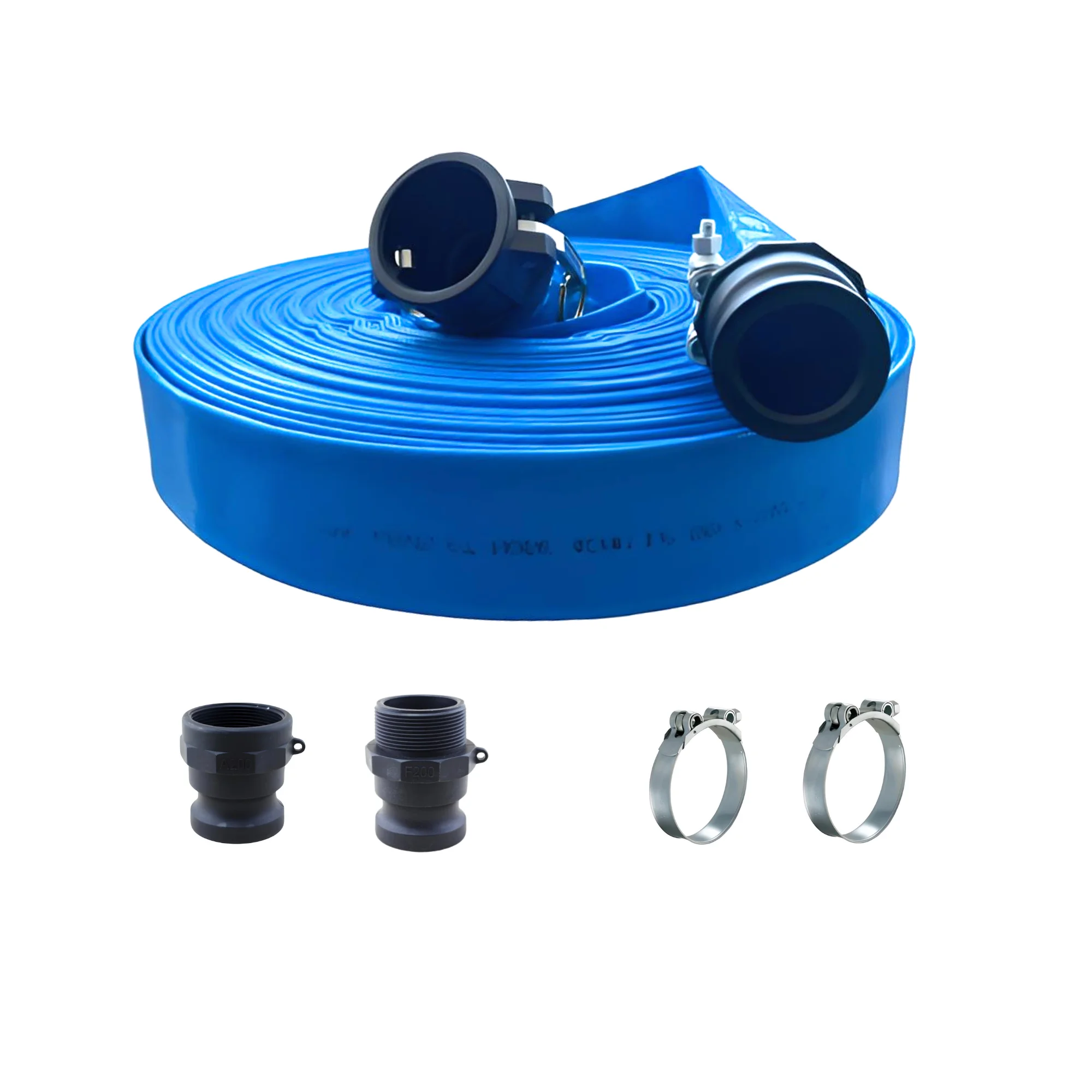 Manguera plana para agua con conectores rápidos Camlock, ideal para bombas, riego y desagüe