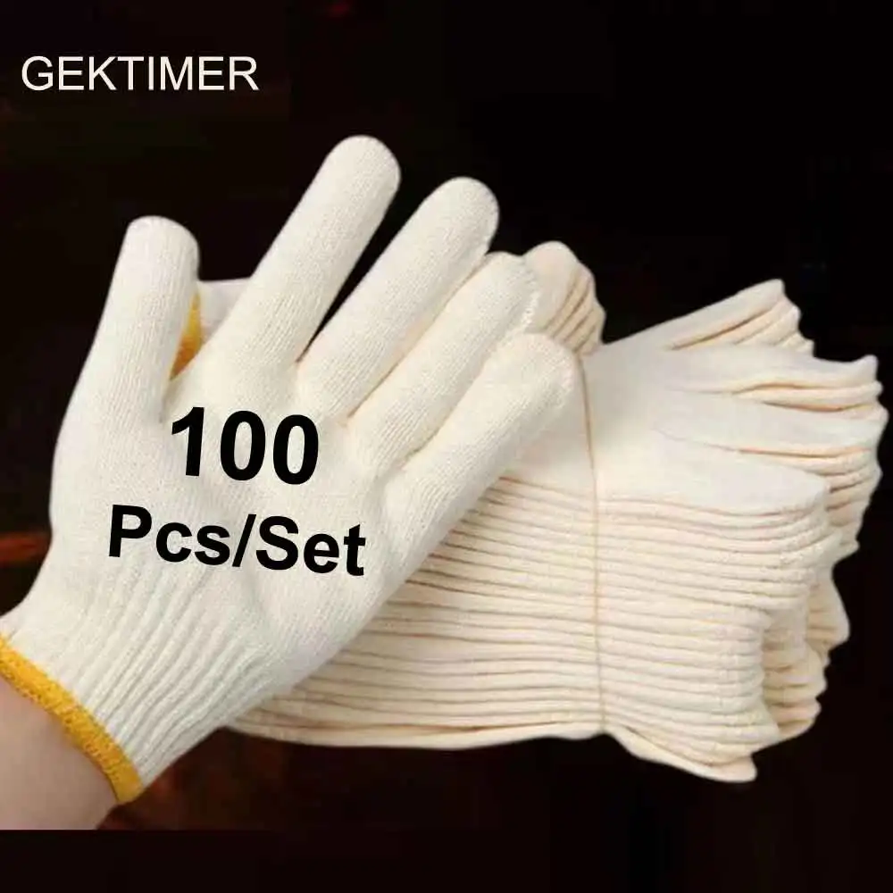 Gektimer 100Pcs Thick Cotton Work Safety Gloves, Anti-Slip Wear-Resistant Protective Gloves for Construction and General Labor
