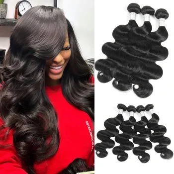 UCUZ Vücut Dalga Demetleri Brezilyalı Saç Örgü Demetleri 1/3/4 PCS İnsan Saç Demetleri Doğal Siyah 8-28 