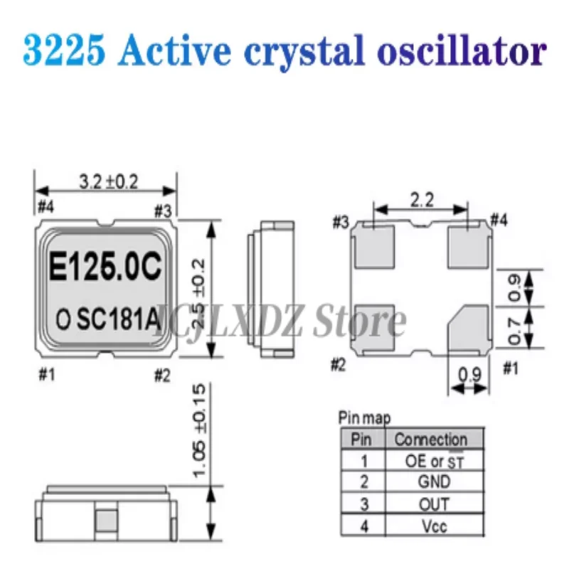 10pcs SMD 3225 active crystal oscillator OSC 1MHZ 2MHZ 4M 6M 10M 12M 16MHZ 20M 24MHZ 25MHZ 33M 40M 48MHZ 50MHZ 60M 100MHZ 125MHZ