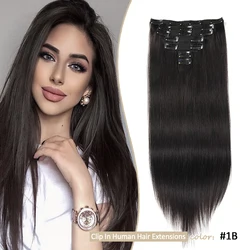 Straight Clip In Hair Extensions Real Human Hair Full Head Brazilian Virgin Hair Natural Black Clip In Human Hair Extensions #1B