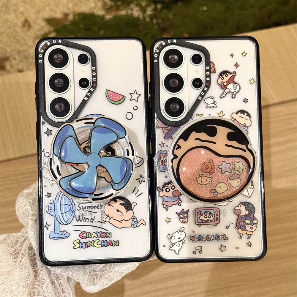Cute Puppy Funny Shin-chan Magnetic Phone Case for Samsung Galaxy S256 Ultra S25 Plus S24 25 S26 Cover With Magsafe Stand Chain