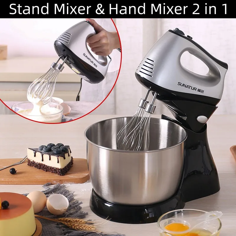 SUNATUR 3.5L Cake Beater  Stand Mixer Electric Food Processors 2 in 1 Electric Hand Blender Kitchen Mixer for Baking Machine