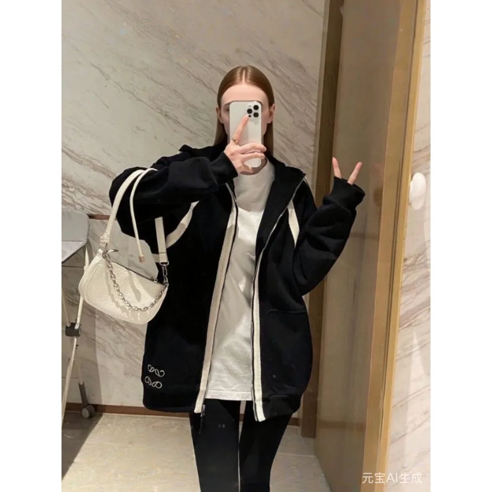 

Новое поступление в стиле хип-хоп, модный весенний стиль, лента на молнии, графический кардиган на шнурке, хлопковая толстовка с капюшоном, внешний комплект большого размера, унисекс, дворец