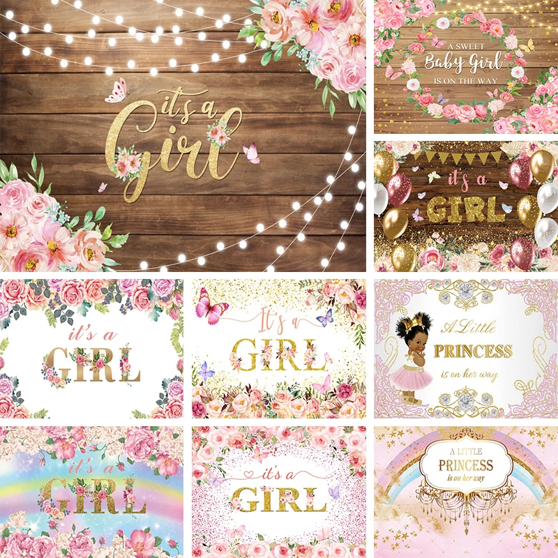 Its a Girl Backdrop for Baby Shower Banner Little Princess Baby Girl Birthday Party Decorations Background Photography Props