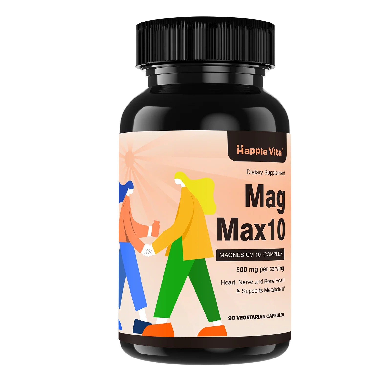 Hapievita-Suplemento complejo de magnesio MagMax10, 500mg, 10 formas de magnesio: glicinato, malato, citrato y más-maximizado A