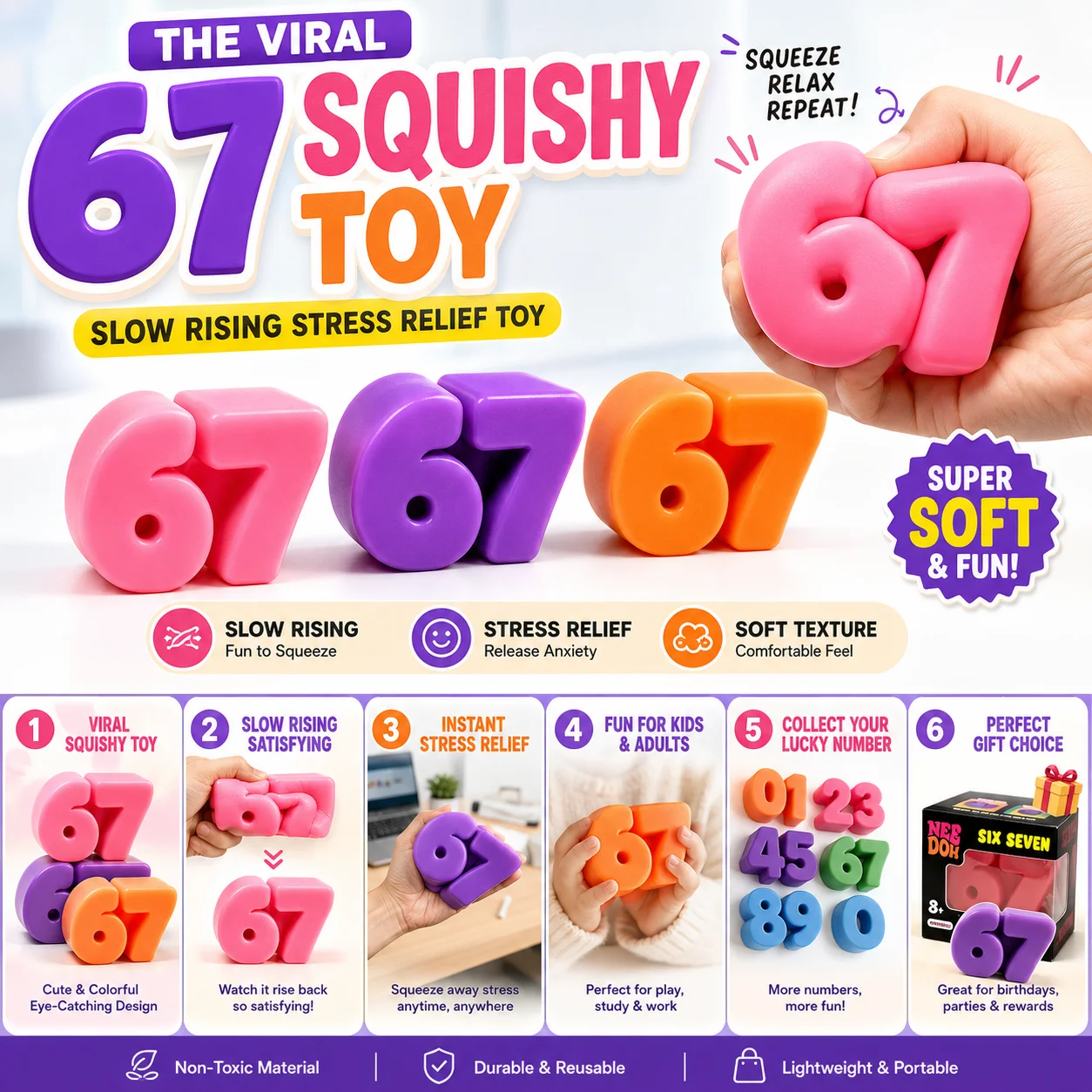 1 Stück Heißer Verkauf 67!! 67 Sensorische Anti-Stress-Blöcke Weiche Quetschbare Stressabbau-Fidget-Spielzeuge Ideales Souvenir Partygeschenk
