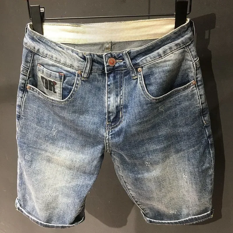 Short Jeans Pants for Men Oversize with Text Pockets Man Denim Shorts Big Size Thin Novelty in Xl Y2k Fashion Jorts Sale Popular — zdjęcie 2