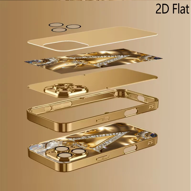 letterV print Patterned tempered glass design for iPhone16 17 Pro Max 15 14 13 12 11 ProMax Phone Case Camera Cover Shockproof H view 4