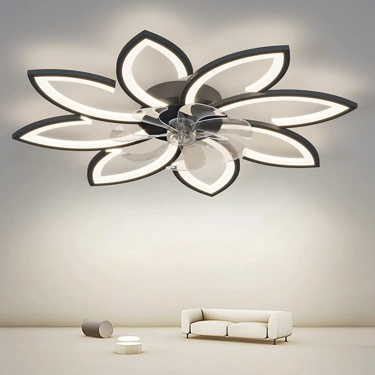 Led Ceiling Fan Flower Shape Bedroom Ceiling Lamp Remote Control 6 Wind Speed for Bedroom Living Room Fan Ceiling Lights