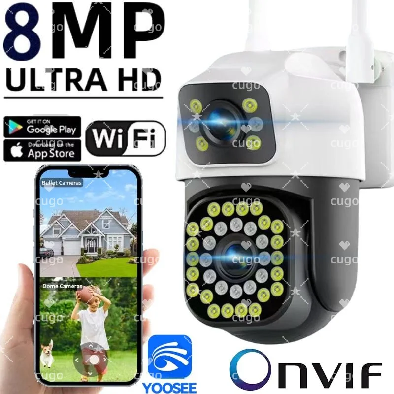 كاميرا مراقبة واي فاي 8 ميجابكسل عدسة مزدوجة 4K واي فاي في الهواء الطلق PTZ IP كاميرا تتبع السيارات الصوت والفيديو ONVIF كاميرا CCTV الأمن YOOSEE