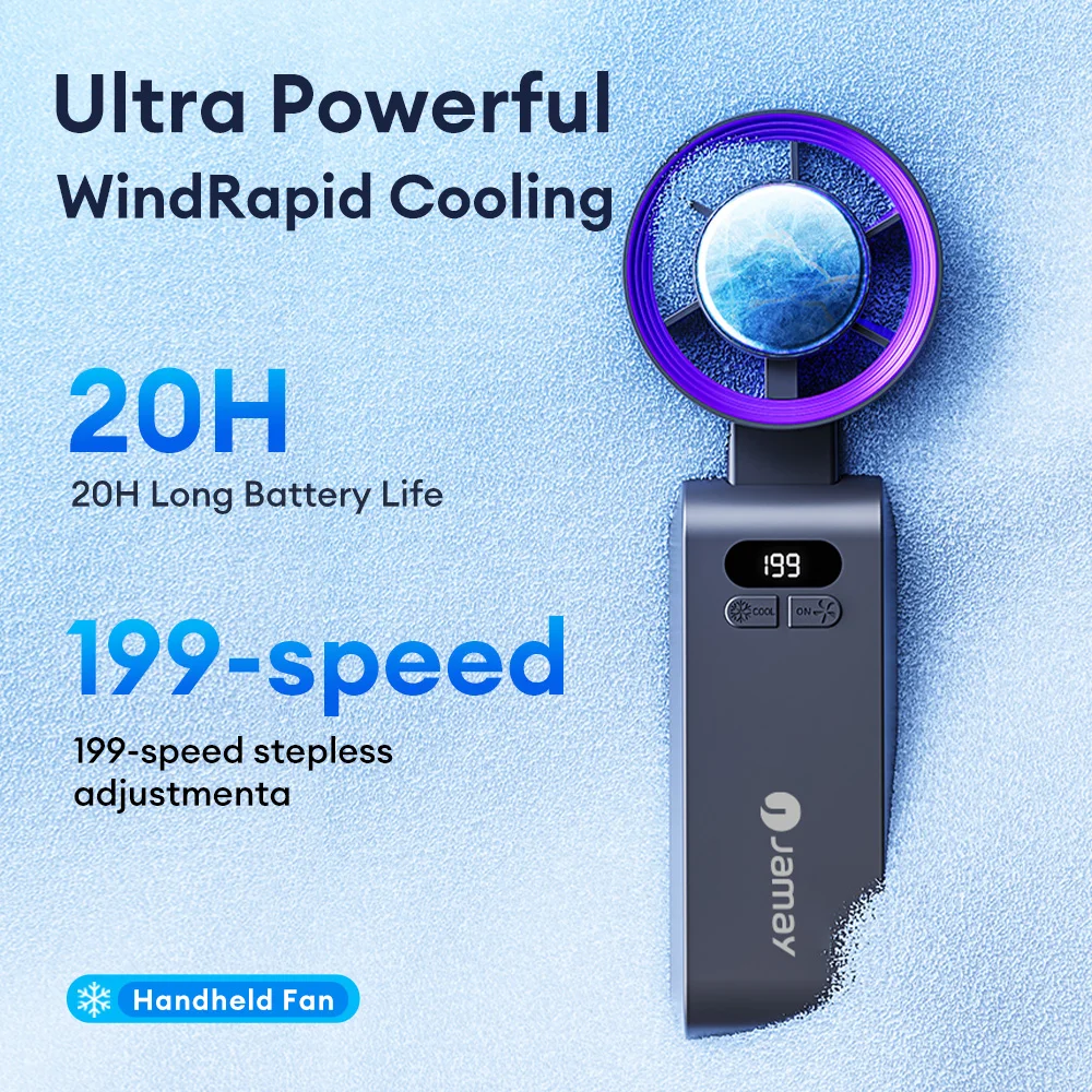 

3600mAh Rechargeable Electric Handheld Fan 199 Speeds Adjustable Portable Outdoor Foldable Mini Air Cooling Turbo Fan w/ Lanyard
