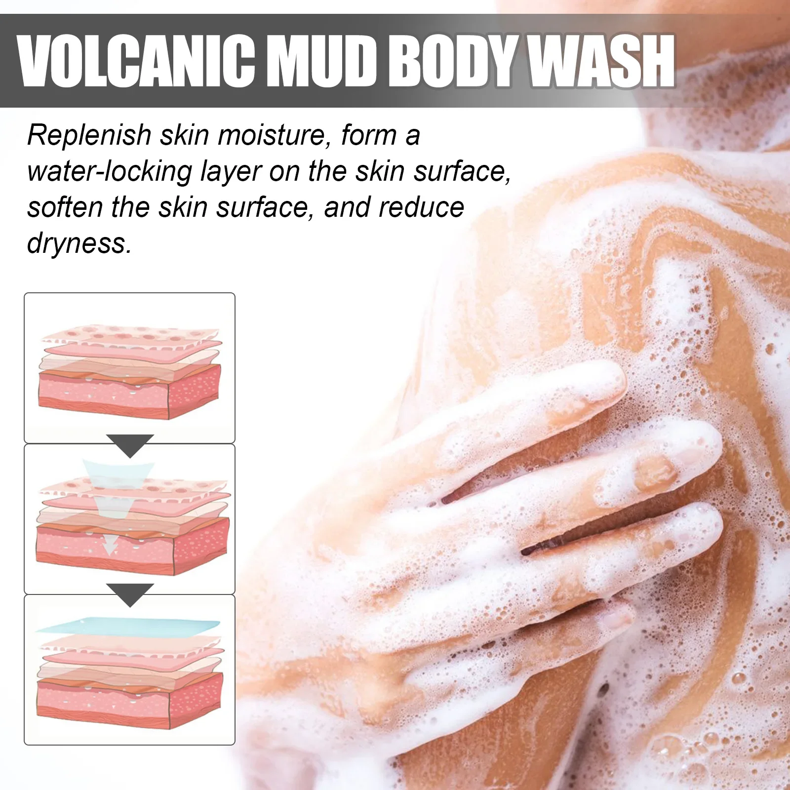 Volcanic Mud Shower Gel Exfoliating Clean Body Chicken Skin Whi-tening Moisturizing Long Lasting Fragrance Body Beauty Wash