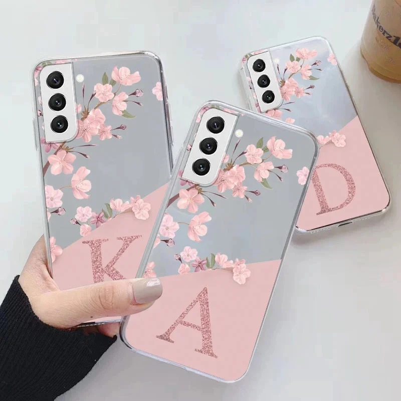 Pour Samsung Galaxy S22 S25 Plus Ultra S22 + coque de téléphone souple mince luxe A-Z lettres couverture arrière Funda clair pare-chocs TPU Transparent