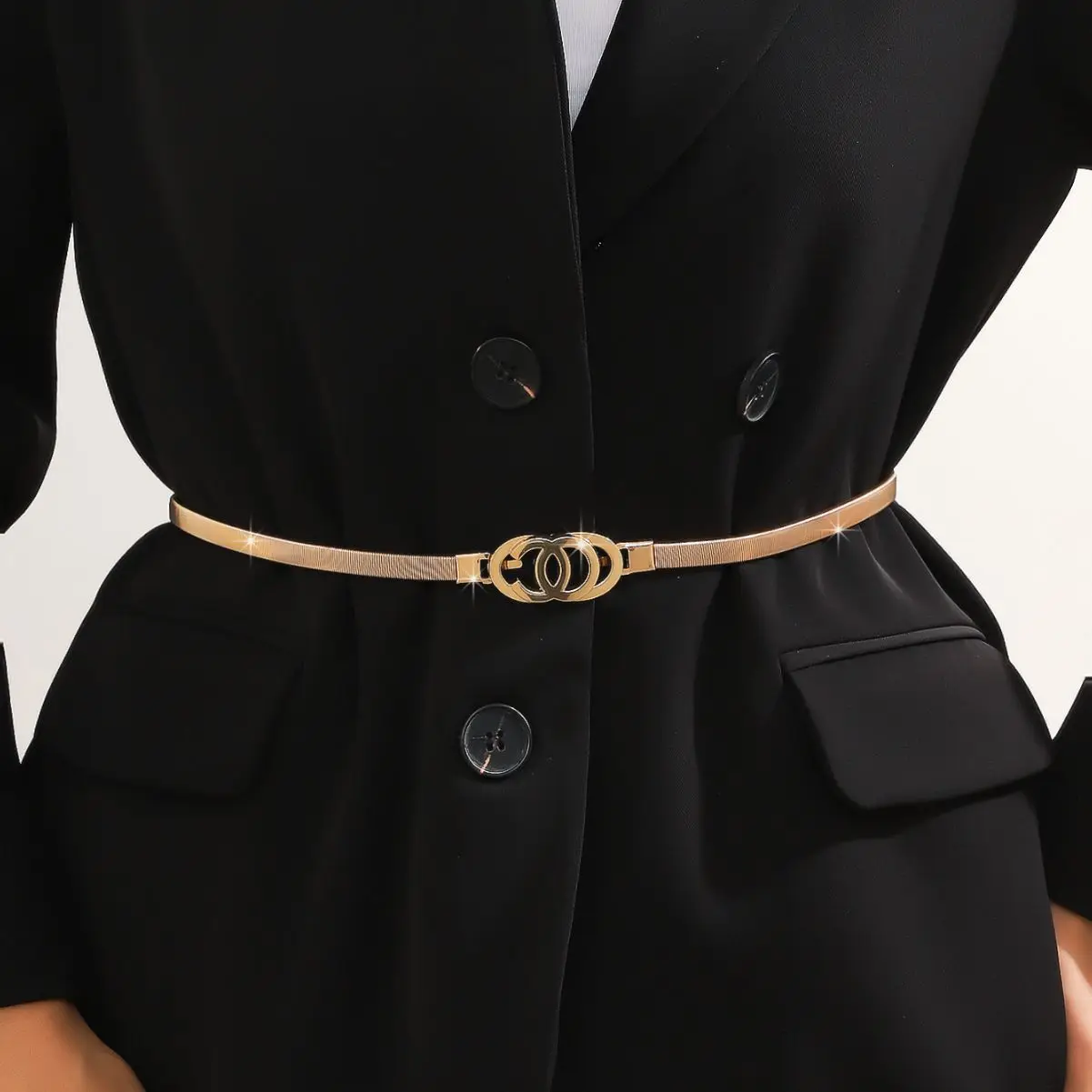 Women Fashion Metal Chain Belt Fashionable Waist Strap Dress Lady Decorative Gold Stretch Belt Metallic Waistband