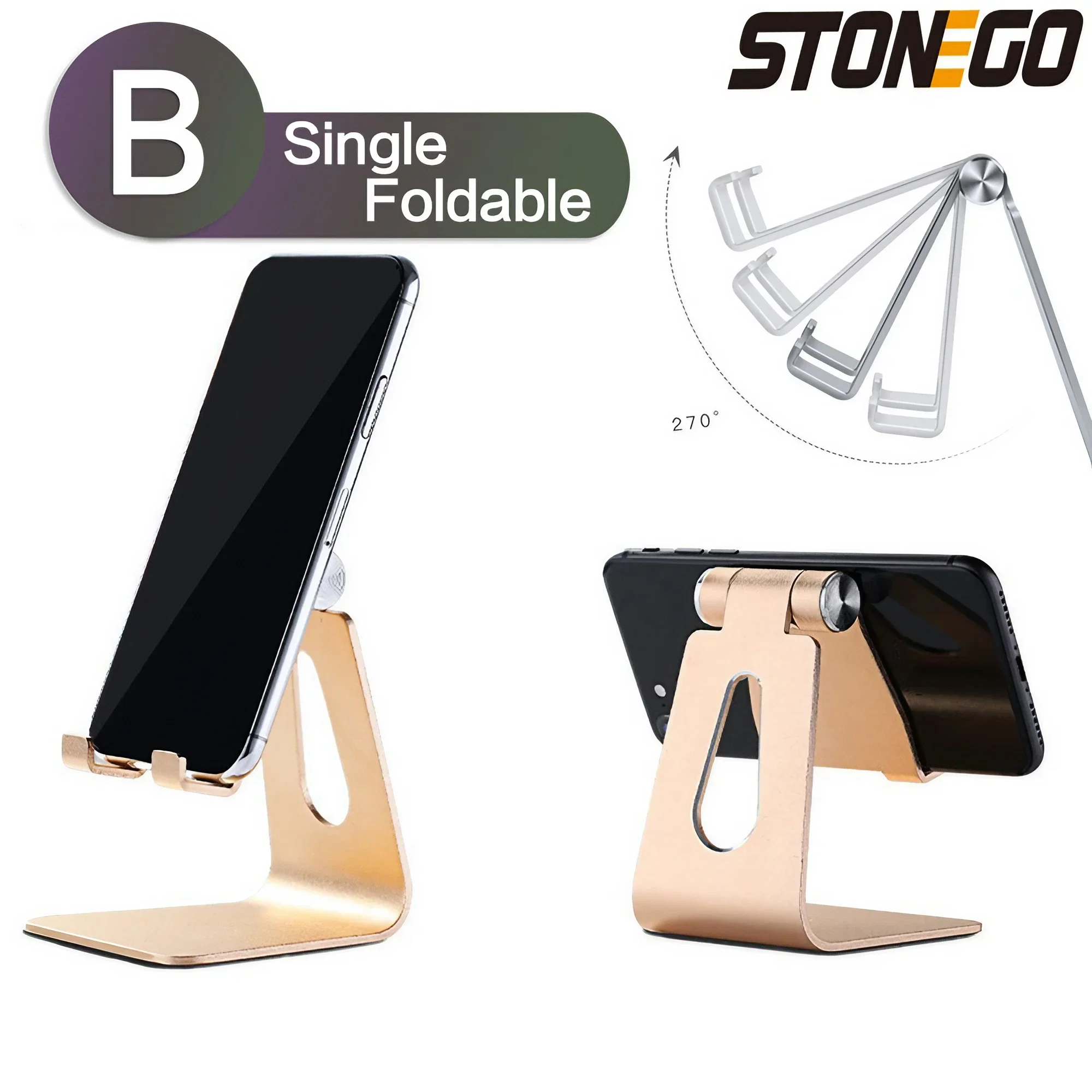 STONEGO 접이식 금속 데스크탑 휴대폰 스탠드, 아이패드, 아이폰, 샤오미, 화웨이, 삼성 태블릿 데스크, 휴대 전화 휴대용 홀더