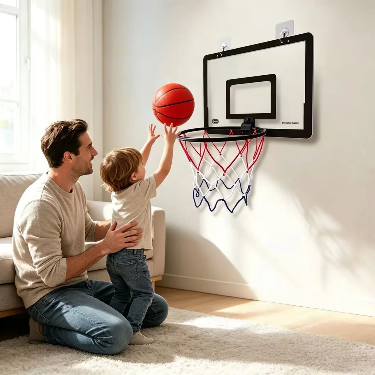 Adjustable Height Folding Basketball Hoop System - Heavy-Duty Portable Basketball Support, Simple Drill-Free Wall-Mounted Installation, Suitable for Home Gyms, Garages, Balconies and Other Scenarios