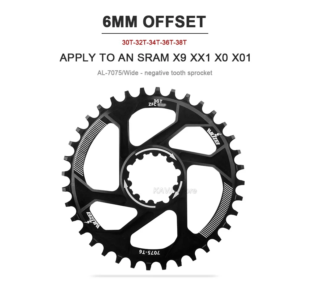 WUZEI MTB 3 Bolzen Kettenblatt 30T 32T 34T 36T 38T 40T 42T Offset 1mm/3mm/6mm CNC Kettenrad für Sram 11/12S NX XX XO GX GXP11 – Detail 10