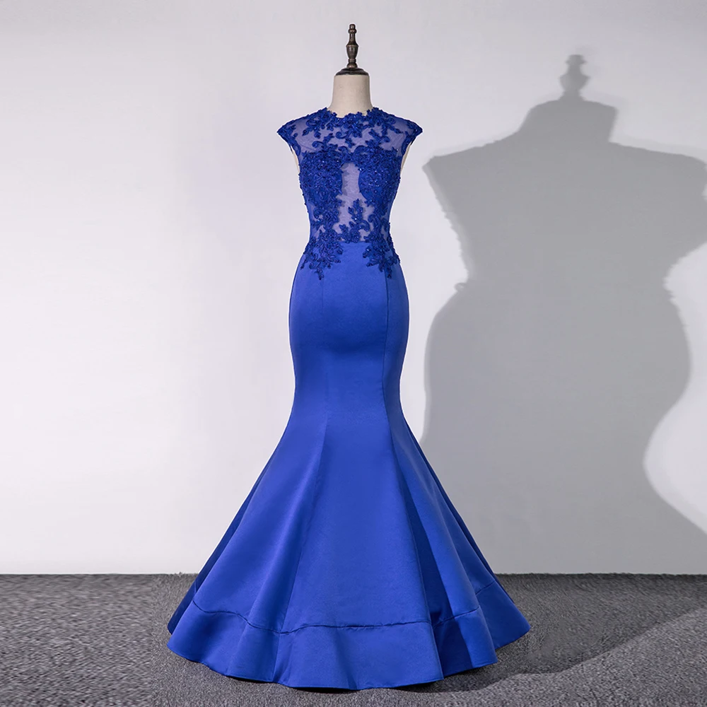 

Exquisite Mermaid Applique Evening Dress Sexy Illusion Cap Sleeve Ladies Night Banquet Party High Quality Custom Zipper Gowns